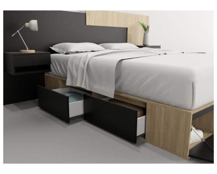 Base Cama Box Linea Minimal 1.60m 4 Cajones Con 1 Puerta 6443 Olmo/Negro Tables - Vista 5