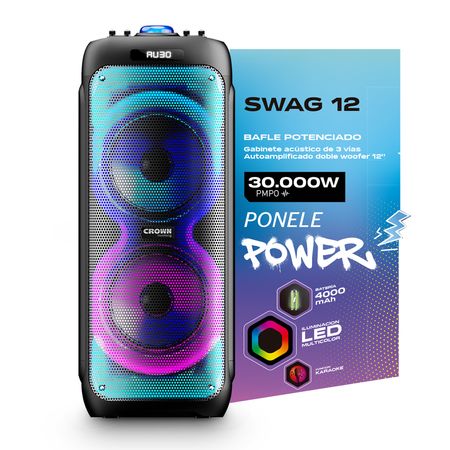 Bafle Potenciado Crown Mustang SWAG-12 30000W PMPO Bluetooth Inalambrico