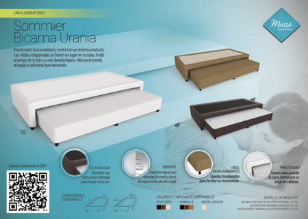 Sommier Marinero Mussa Urania 1 Plaza y media 90x190 cm Resortes Bonnell Chenille color Negro