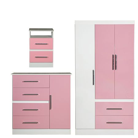 Combo de Dormitorio Placard Comoda y Mesa de luz Infantil Melamina Reforzada Rosa Maximo Fortaleza