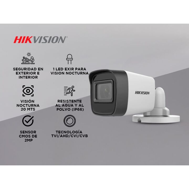Cámara de seguridad Bullet Hikvision DS-2CE16D0T-EXIPF 2MP Interior Exterior IP67 - Vista 2