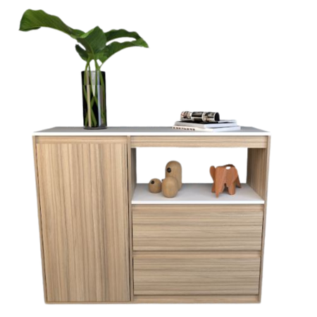 Bahiut Vajillero Aparador Comoda 2 Cajones 1 Puerta 110cm Tables 4025 Coco Bolo Blanco