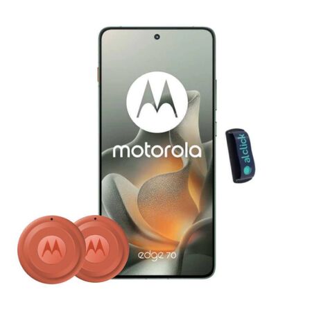 Combo Celular Motorola Moto Edge 70 512/12GB NFC Verde + 2 Localizadores Motorola Moto TAG 2 GPS Naranja