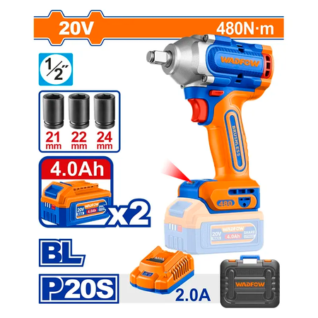 Llave de Impacto WADFOW 20V 1/2 C/KIT  