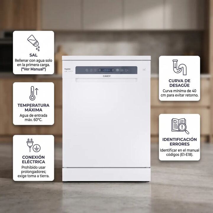 Lavavajillas 16 Cubiertos Candy Cf6c4f1pw Inverter 8 Lavados - Vista 4