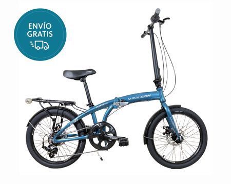 Bicicleta Plegable Raleigh Curve / Celeste / Cuadro de aluminio / Frenos a disco mecanico / 6Vel. / Rodado 20".
