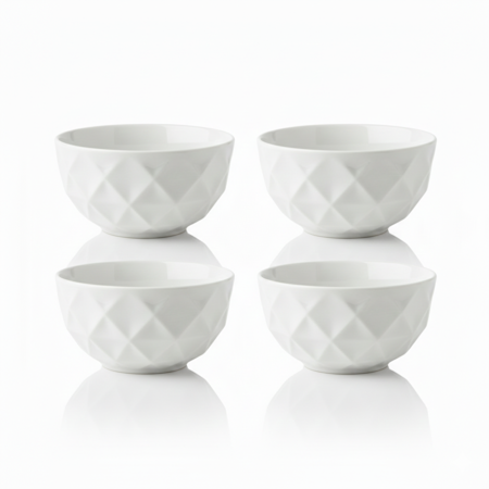 Set x 4 Dips Bowls Celia 9.5 cm Redondos Blancos Cerámica Facetada