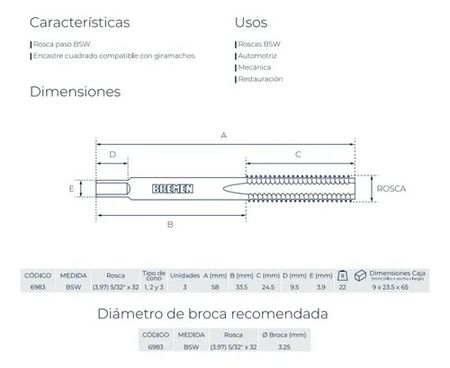 Macho SAE BSW Bremen Set de 3 Piezas 5/32 x 32