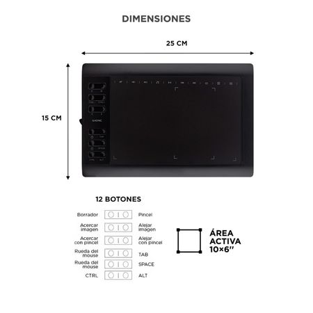 Tableta Gráfica Gadnic TBG123 10 x 6 Con 8192 Niveles De Presión Y 22 Accesos Directos