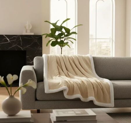 Manta frazada flannel Deluxe con corderito 2 1/2 plazas NATURAL