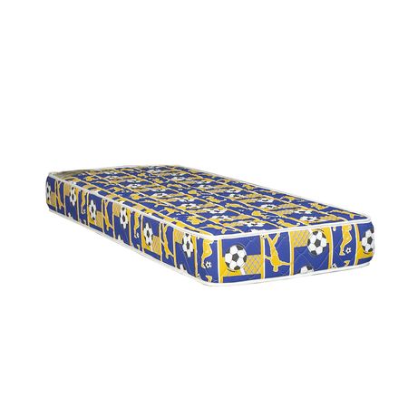 Colchon Maxiking Infantil 1 Plaza 80x190x20cm de Espuma Tela Acolchada Diseño Futbolero Azul y Amarillo