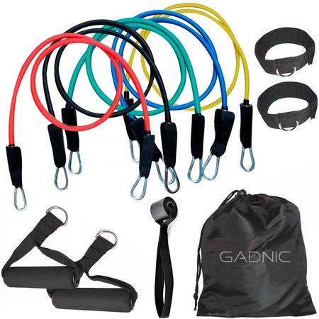 Bandas Elásticas Gadnic Kit x5 1.2mts 5 Intensidades + Anclajes y Accesorios