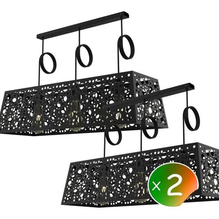 Pack X 2 Lampara Colgante Aluminio Negro 3 Luces Hole 3 E27