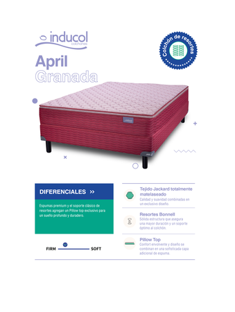 Colchon y Sommier Inducol April Granada 2 plazas 130x190x24cm de Resortes Bonnell y Pillow Top de Jackard
