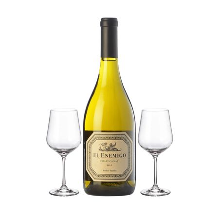 Set Vino El Enemigo Chardonnay y 2 Copas Con Estuche