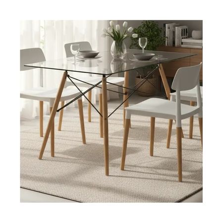 Juego De Comedor Mesa De Vidrio 120x80+4 Sillas Milan Blanco