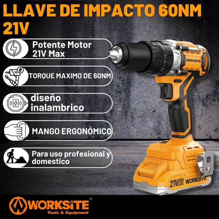 Taladro Percutor 13 Mm Brushless Worksite Rpm 1800 65nm - Vista 3