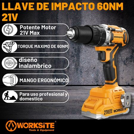 Taladro Percutor 13 Mm Brushless Worksite Rpm 1800 65nm