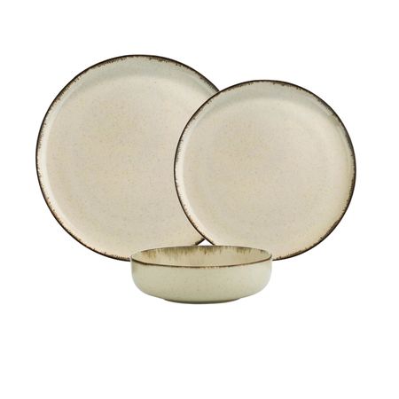 Set Vajilla 12 Piezas Plato Playo Postre Hondo Filo Envejecido