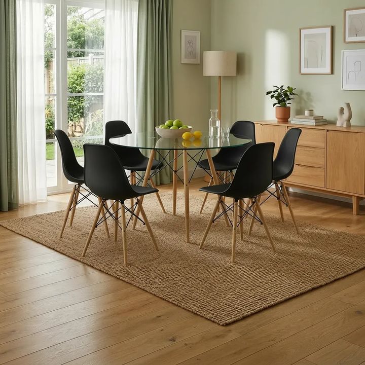 Juego De Mesa Y 6 Sillas Eames Comedor Redonda 120cm Premium Negro - Vista 3