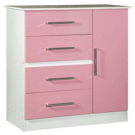 Mesa de luz y Comoda Cajonera Combo Infantil Reforzado Melamina Maximo fortaleza Rosa y Blanco