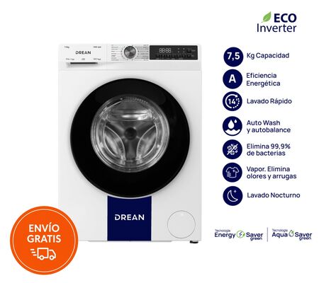 Lavarropas Carga Frontal Inverter 7,5 Kg Blanco Drean - LFDR0710ISB0