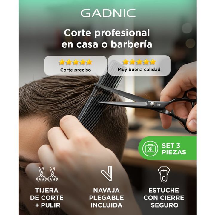 Set de Tijeras Peluqueria Gadnic Corte Pulir y Navaja - Vista 2