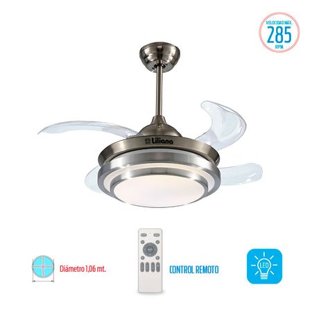 VENT. TECHO LILIANA VTHA604 RETRACTIL PLAFON LED ACERO