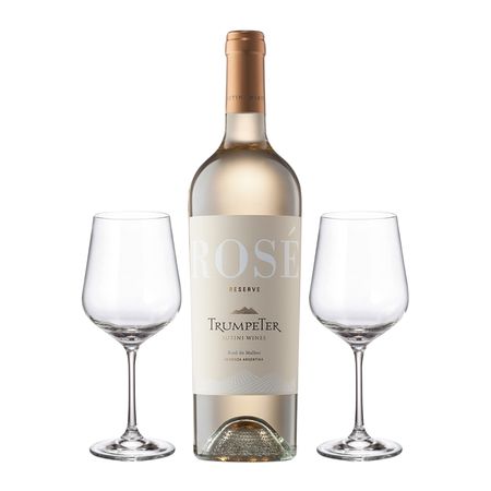Set Vino Rosado Trumpeter Reserva Rose y 2 Copas Con Estuche