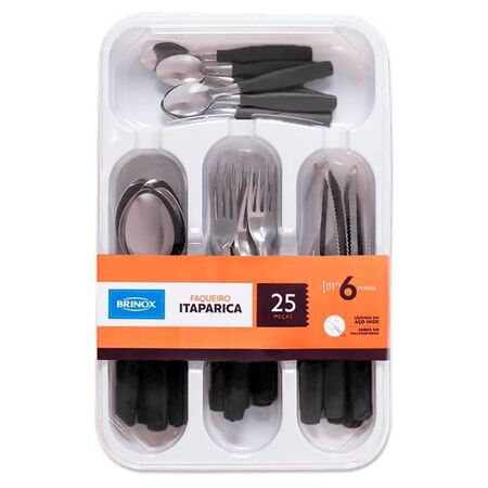 JUEGO DE CUBIERTOS BRINOX DE ACERO INOX DE 25 PIEZAS LINEA ITAPARICA NEGRO C/CAJON (6000/716)