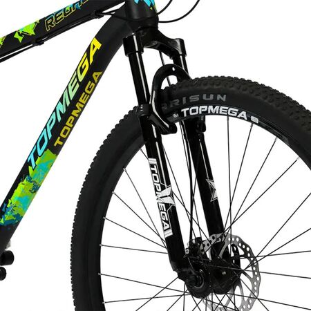 Bicicleta Mountain Bike Topmega Regal R29 Aluminio 21v Negro/verde/celeste/amarillo Talle M