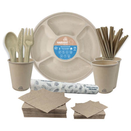 Set Fiesta Descartable Reciclado Biodegradable Vasos Sorbetes Cubiertos Servilletas