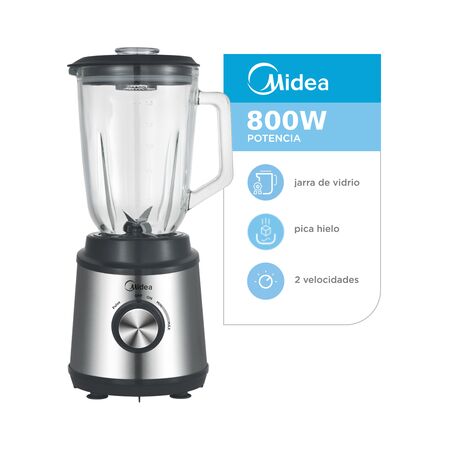 Licuadora Midea Inox Con Jarra De Vidrio 1,5 L. 800w