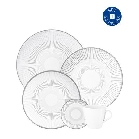 Vajilla de Porcelana Lineare Gris 20 Piezas de Tramontina