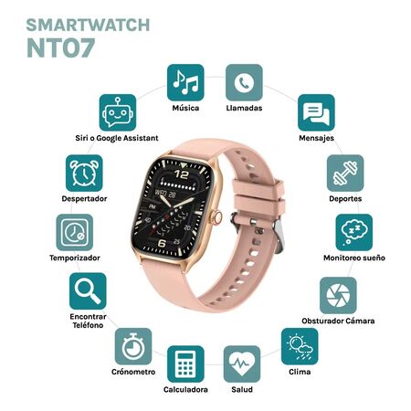 Smartwatch deportivo Nictom NT07 rosa con llamadas, Bluetooth y notificaciones para Android e iOS