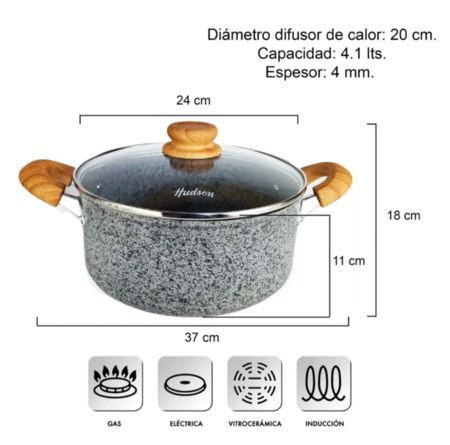 Cacerola Hudson Granito Stone Aluminio Forjado 24cm Gris