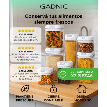 Set De 7 Contenedores Para Cocina Gadnic Con Tapa Hermética