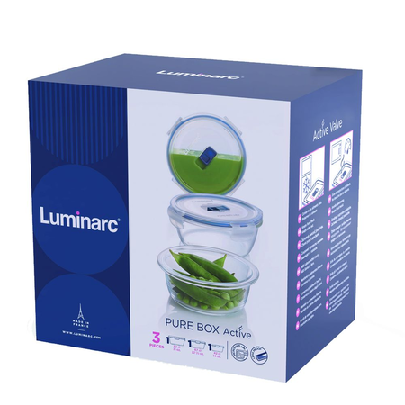 Set X3 Contenedores De Vidrio Redondos Pure Box Luminarc Azul Marino