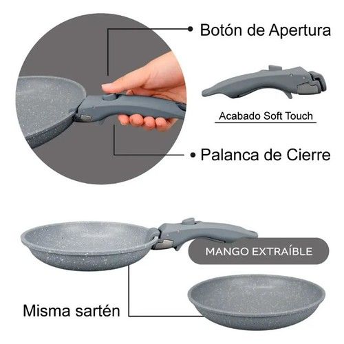 Batería de Cocina 5 en 1 Antiadherente Granito Carol Gris - Vista 3