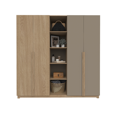 Placard 4 Puertas Con Estante 200x200x58 Dna02rkga Roble Kendal/Gris Arcilla Delos