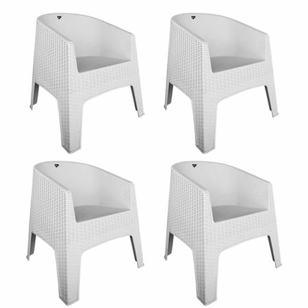 Combo x 4 Sillones Pvc Simil Ratan Oasis Blanco