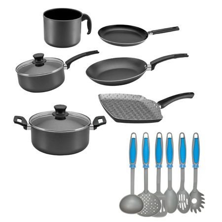 Bateria De Cocina Con Utensilios Azul 14 Piezas