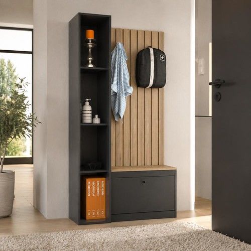 Recibidor Funcional DS Home con Estantes Olmo Negro 94x180x36 cm - Vista 3