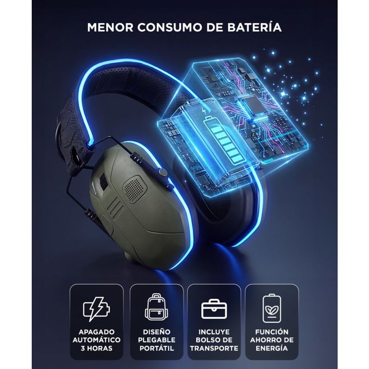 Protector Auditivo Electrónico Gadnic 25dB Puerto Auxiliar 3.5 mm 4 Micrófonos Apagado Automático Para Caza y Tiro - Vista 5