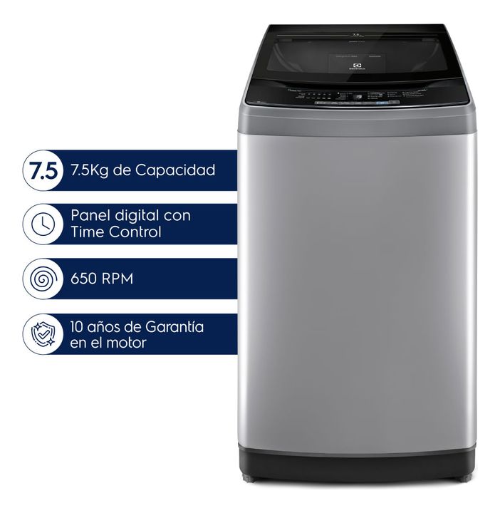 Lavarropas Carga Superior Electrolux 7,5kg Dual Dispenser... Inox - Vista 2