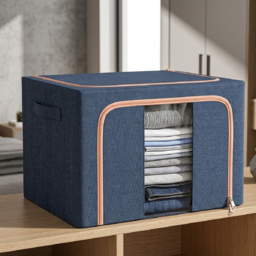 Canasto Plegable Caja Organizador Waggs De Tela Simil Lino Talle S Azul