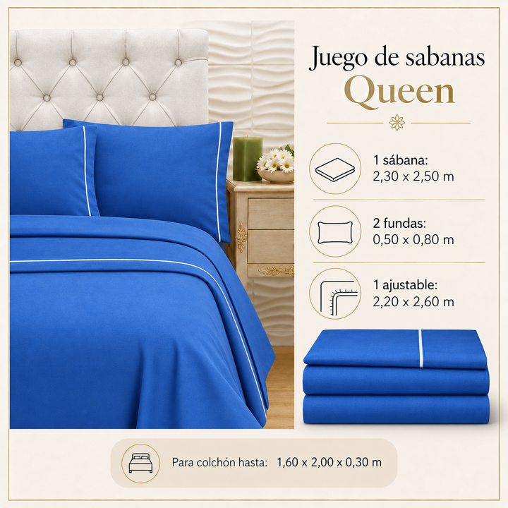 Juego De Sábanas Danubio Colors 144 Hilos Queen color Azul - Vista 2