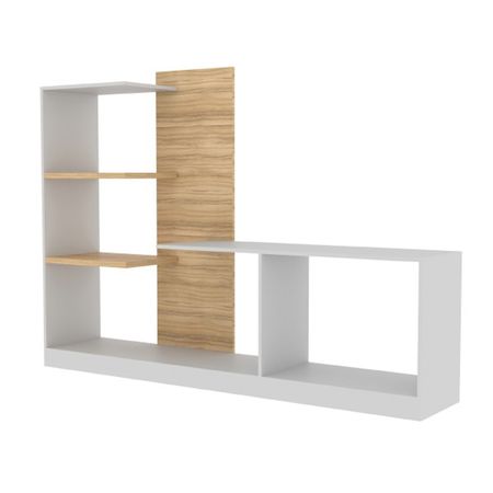 Mesa Tv Con Biblioteca 1.85 Mts Fiplasto Blanco y Coco