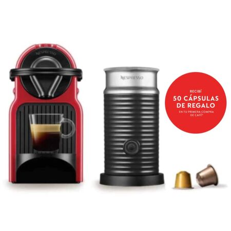 Cafetera Nespresso Inissia Roja Curva + Aeroccino A3C40-AR-RE