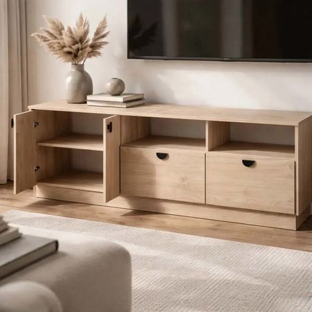 Mueble Rack de TV de 180 CM Leyenda de 4 Puertas Roble Kendal